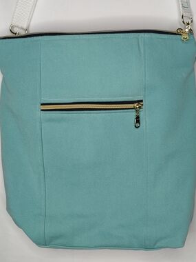 Handmade Aqua Canvas Crossbody Tote Bag - Lightweight Everyday Shoulder Bag